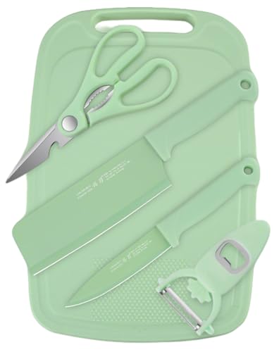 5 in 1 Mini Knife and Cutting Board Set, Small Camping Cutting Board Cutting Board Scissors, Dorm Kitchen Essentials Travel Knife Set (Green) - color: Green