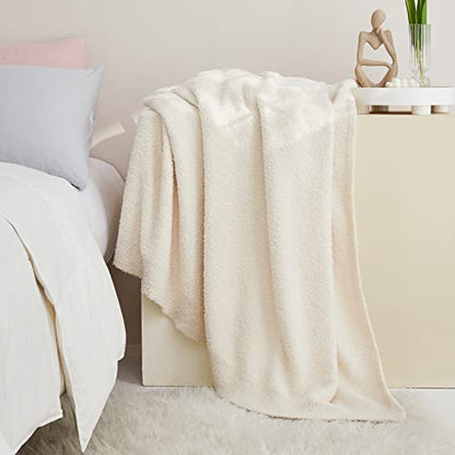 Super Soft Knit Throw Blanket Twin Size Cream White-Lightweight Plush Fuzzy Fluffy Warm Cozy Blankets and Throws for Sofa Bed All Season Use - color: Cream White, size: Twin(60"x80")