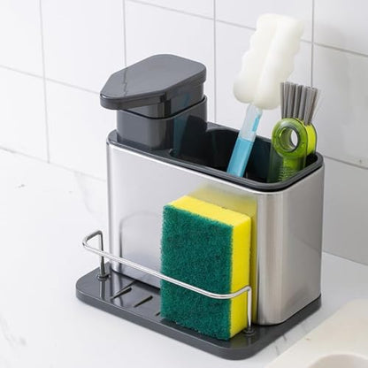 Kitchen Sink soap Dispenser, Three-in-one Kitchen countertop Sponge Holder, Stainless Steel Kitchen Sink Storage Rack, Suitable for Kitchen Sink countertop