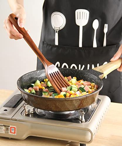 Kitchen Utensils Set, NAYAHOSE 12 Pcs Teak Wooden Cooking Spoons Spatula Spurtles Kit with Spoon Rest Whisk, Non-stick Natural Kitchen Tools - style: 12Pcs Set