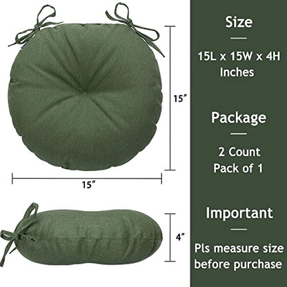 Magpie Fabrics 15" Round Bistro Seat Cushions with Ties, Set of 2, Waterproof All Weather Tufted 4" Thick Patio Chair Pads for Home Garden Dining Metal Stool - Green - color: Green