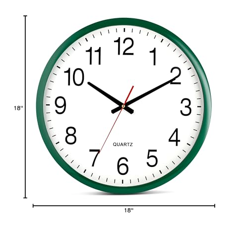 Bernhard Products Hunter Green Wall Clock Silent Non Ticking - XL 18 Inch Quality Quartz Battery Operated Round Easy to Read Home/Office/Classroom/School Clock - color: Hunter Green, size: 18 Inch