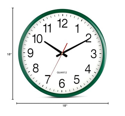 Bernhard Products Hunter Green Wall Clock Silent Non Ticking - XL 18 Inch Quality Quartz Battery Operated Round Easy to Read Home/Office/Classroom/School Clock - color: Hunter Green, size: 18 Inch