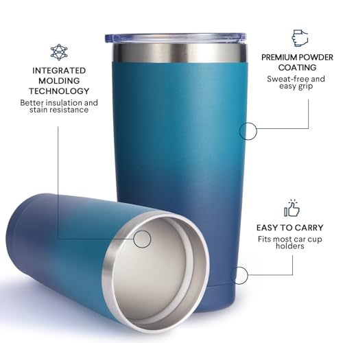 Volhoply 20oz Stainless Steel Tumbler with Lid and Straw Bulk 4 Pack,Double Wall Insulated Travel Iced Coffee Mug Fits Cup holder,Powder Coated Cups for Cold Drinks,Gifts for Women（Dark Night,4 Set） - color: Dark Night