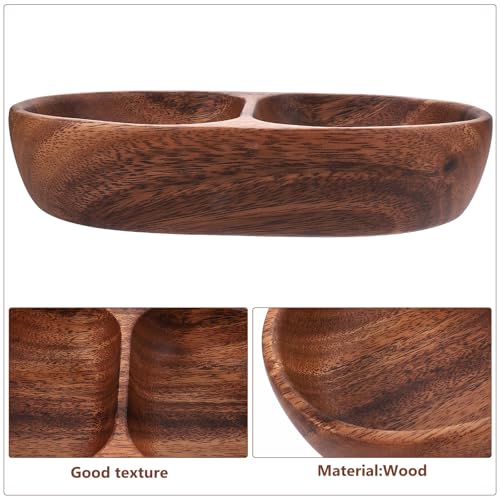 FUOYLOO Divided wood snack and fruit serving bowl, double compartment candy plate, salad bowl container, versatile wooden appetizer tray