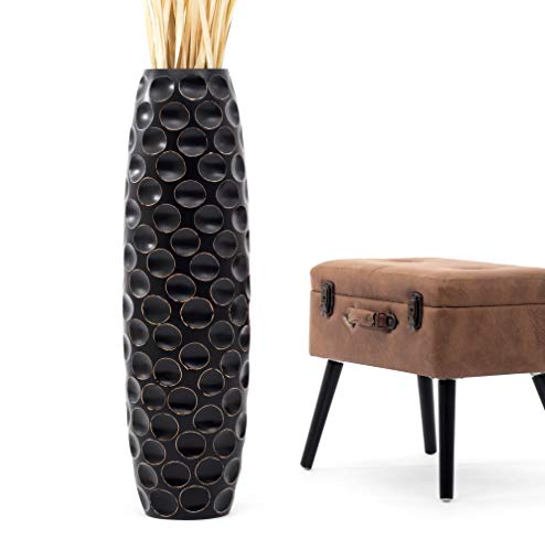 Leewadee Large Floor Vase 34 inches Mango Wood for Pampas Grass, Dried Flowers | Decorative Vase for Living Room, for Branches & Dried Herbs. Stronger than ceramic, without water. Bohemian - color: Black, size: 34 inches