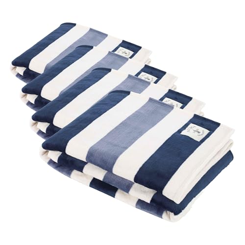 Nautica-Fleece Throw Blanket for Couch,Ultra Soft Plush Micro Flannel Throw,Lightweight Warm Cozy Blanket,Americana Decor,Perfect for Sofa,Bed,Living Room (Awning Stripe Blue) 50" x 60" (Pack of 4) - color: Awning Stripe Blue/White, size: 50" x 60" (Pack