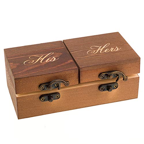 Wood Ring Box for Wedding Ceremony Rustic Vintage Ring Bearer Box, Unique Engagement Ring Holder Boxes for Marriage, His & Hers Decorative Jewelry Favor Gift (His & Hers) - color: His & Hers