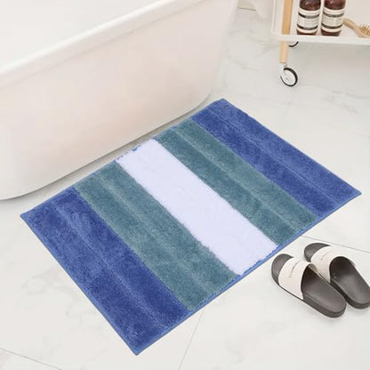 Bath Rug Mat Non Slip,Stripe Indoor Doormat,20"x32" | Small Area Rug,Rubber Backed,Soft microfiber,Absorbent,Machine Washable,Bathroom,Entryway,Kitchen,Hallway - color: Blue Stripe1
