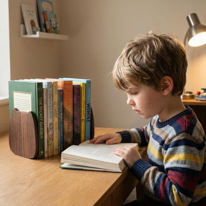 2-Pack Kitten Beech Bookends, 5.5x4.7in | Solid Wood, Natural Grain, Non-Slip Base, Detachable, for Shelves/Desk/Kids Room - color: Beech Wood Kitten