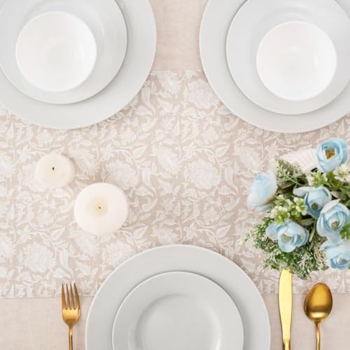 100% Cotton Table Runner 72x13 Inch, Reversible Printed Table Runner, Durable & Elegant for Dining Table, Wedding, Restaurant, Oeko-TEX Certified - Beige - color: Floral Printed Beige