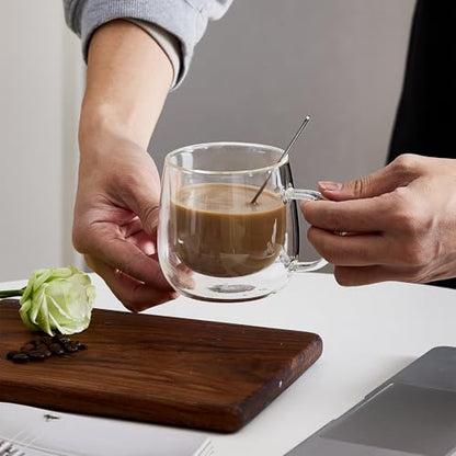 Double Wall Glass Coffee Mugs 10 Oz with Handle - Set of 1 | Insulated Clear Espresso Coffee Mug with Handle, Double Walled Coffee Cups for Cappuccino, Latte, Tea, Hot Drinks - color: 1 Pack