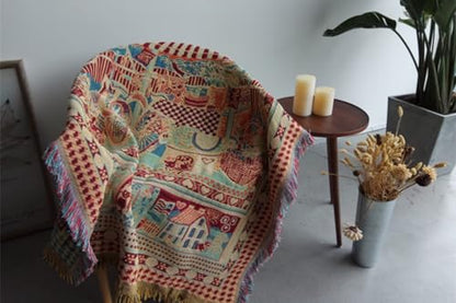 Throw Blanket for Couch & Bed, 50" x 60"Cozy Lightweight All-Season Blanket Tassels Tapestry, Warm Decorative Sofa Blanket for Living Room, Bedroom & Office, Easy Care Gift Blanket