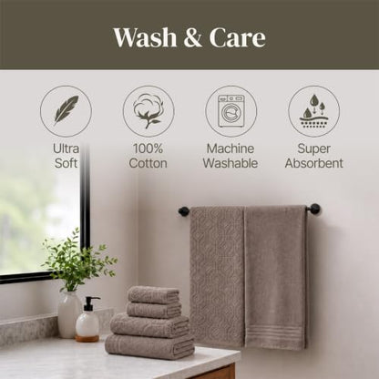 Modern Threads 6 Piece Cotton Bath Towel Set – Ultra Soft 550 GSM Towels – Bathroom Set with Hand Towels and Washcloths – Geometric (Classic Taupe) - color: Classic Taupe, size: Standard, style: Geometric