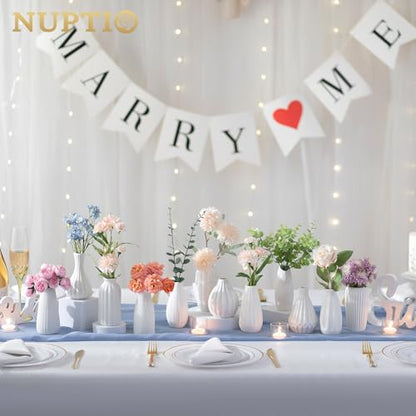 NUPTIO White Ceramic Bud Vase: Small Assorted Vases 4 Pcs, Unglazed | Table Centerpiece Decorations, for Christmas, Home, Wedding, Dining, Room
