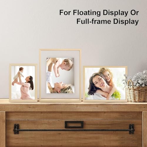 Egofine 11x14 Floating Frames Set of 4, Double Plexiglass Picture Frame, Made of Solid Wood Display Any Size Photo up to 11x14, Wall Mount or Tabletop Standing, Natural Wood - color: Natural Wood, size: 11x14 Set of 4