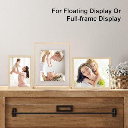Egofine 11x14 Floating Frames Set of 4, Double Plexiglass Picture Frame, Made of Solid Wood Display Any Size Photo up to 11x14, Wall Mount or Tabletop Standing, Natural Wood - color: Natural Wood, size: 11x14 Set of 4