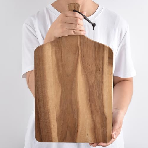 Acacia Wood Cutting Board with Handle, Kitchen Decor, 17.7" X 9.8" | Wooden Chopping Board for Meat, Cheese Board, Vegetables, Bread, Decorative Charcuterie Board - size: 17.7"L x 9.8"W