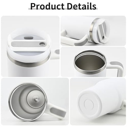 Insulated Tumbler, White, 30 oz | Stainless Steel Vacuum, Handle and Straw, Leak Resistant Lid, Fits Car Cup Holder - color: White, size: 30 oz