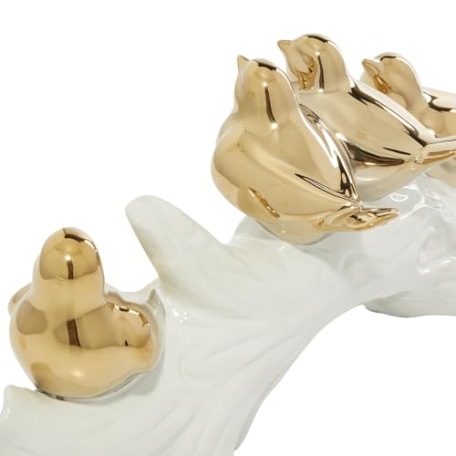 Deco 79 Porcelain Ceramic Bird Decorative Sculpture Home Decor Statue, Accent Figurine 14" x 5" x 6", Gold - size: 14" x 5" x 6"