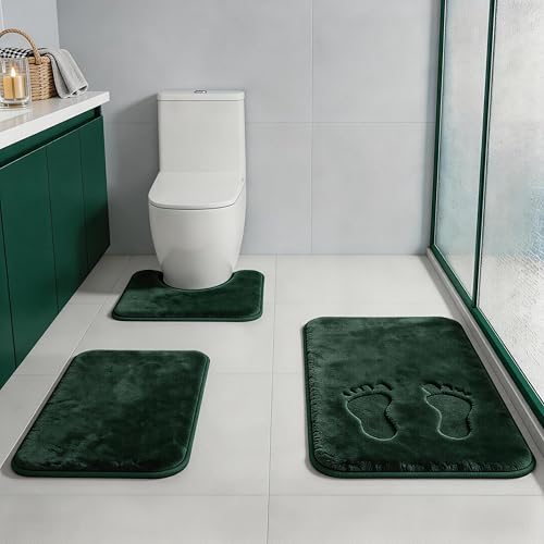 RUN HELIX Bathroom Rugs Sets 3 Piece, Soft Absorbent Memory Foam Bath Mats Set, Dry Fast Bath Mat, Machine Washable Bath Rug Set for Bathroom （Forest Green） - color: Forest Green
