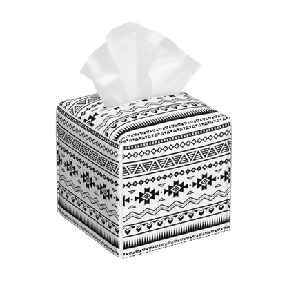 Boho Black White Geometric Tissue Box Cover Square,Abstract Tribal Symbol Tissue Box Holder Waterproof Leather Facial Paper Organizer Dispenser for Bathroom Home Car Nightstand Vanity Desk - color: Color-7
