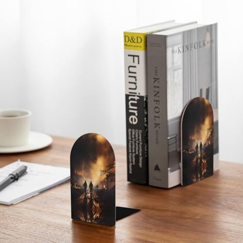 Firefighters Fighting Fires Wooden Bookends - Office Book Storage Rack, Non-Slip, Suitable for Study Room, Classroom and Library