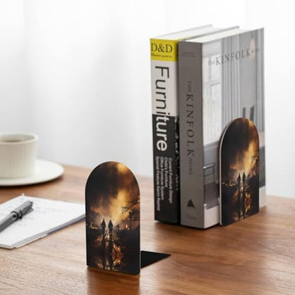 Firefighters Fighting Fires Wooden Bookends - Office Book Storage Rack, Non-Slip, Suitable for Study Room, Classroom and Library
