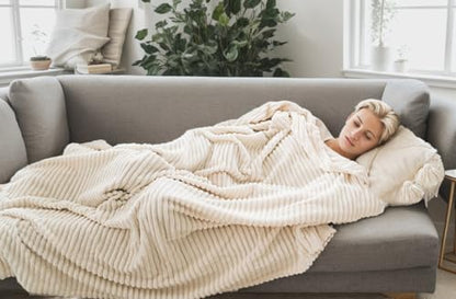 Richave Cuddly Blanket Twin Size,Premium Lightweight Anti-Static Fluffy Fleece Blanket with Striped Pattern for Twin/Twin XL Extra Long Bed, 66x90 Inches,Cream - color: Cream, size: Twin (90-Inch-by-66-Inch)