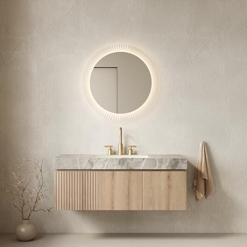 48" Floating Bathroom Vanity with Sink, MURI Wall Mounted Plywood Cabinet, Sintered Stone Countertop, Ceramic Basin with 3 Faucet Hole, Drawer & Door Storage, Pre-Assembled, Light Gray Top White Oak - color: White Oak,light Gray Top, size: 48"+Light Gray