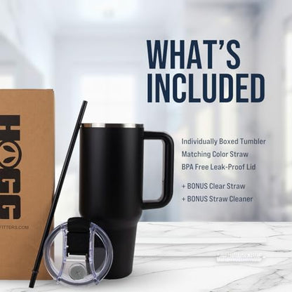 Hogg Big Swig 40oz Tumbler with Handle and Straw - Black, 40 oz Tumbler, Insulated Cup with Handle, 40oz Water Bottle with Straw, Thermal Cups, Leak Proof Lid, Travel Mugs, Stainless Steel - color: Black
