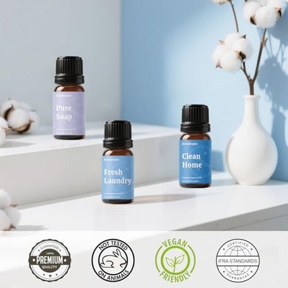 Diffuser Fragrance Oils, Aromtopia Essential Oils for Diffusers for Home, 6x10ml Fresh Home Set, Clean Scents for Candle Soap Making, Dryer Ball, Fresh Linen, Crisp Breeze, Fresh Laundry, Lemon