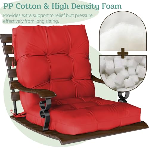 Outdoor Chair Cushions 42x21x4 Inch Set of 2, Red | Patio Cushions for Dining Rocking Chairs, High Back Soft Seat Pad with Ties, Waterproof Fade Resistant, Indoor Outside Use - color: Red