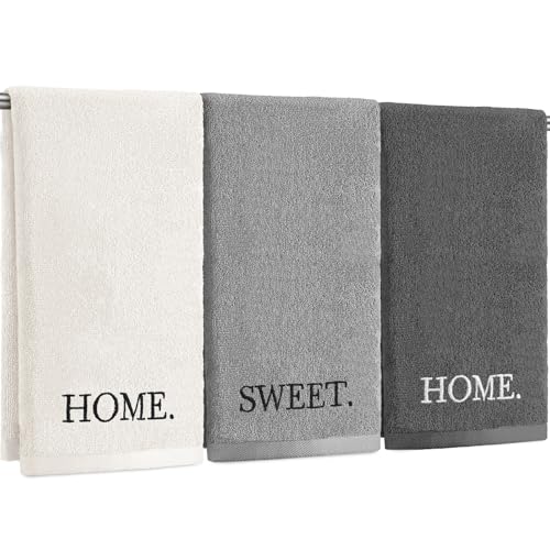 3 Pcs Hand Towels Bathroom Set,Gray,Home Sweet Home | Embroidered Cotton Farmhouse Towels, Kitchen Decor, Rustic Boho Decorative with Text Labels, Guest Bath Home - color: Gray, style: Home Sweet Home