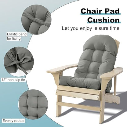 Adirondack Chair Cushion, Rocking Chair Cushion 44x19.4x4 inch, High Back Patio Cushions of Upper and Lower with Ties, Sunscreen and Fade-Resistant (Gray, 2) - color: Gray