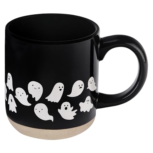 Sweet Water Decor White Ghosts Black Halloween Mugs, 14 oz - Halloween Coffee Mug Dishwasher & Microwave Safe - Fall Mug for Coffee & Hot Cocoa or Seasonal Brew - Black Stoneware Ghost Mugs - style: White Ghosts