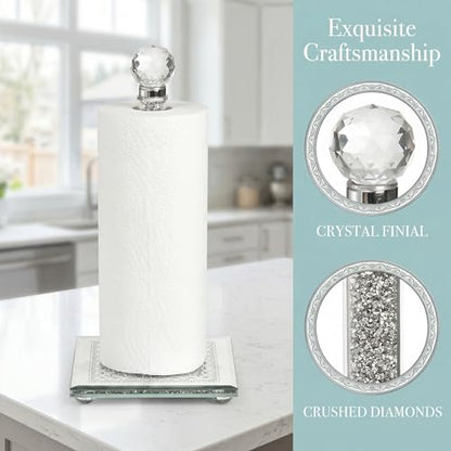 Paper Towel Holder Countertop, Silver Paper Towel Roll Dispenser Stand Weighted Base Non Slip Filled with Sparkly Crystal Crushed Diamond for Home Kitchen Bathroom Tabletop - color: Silver