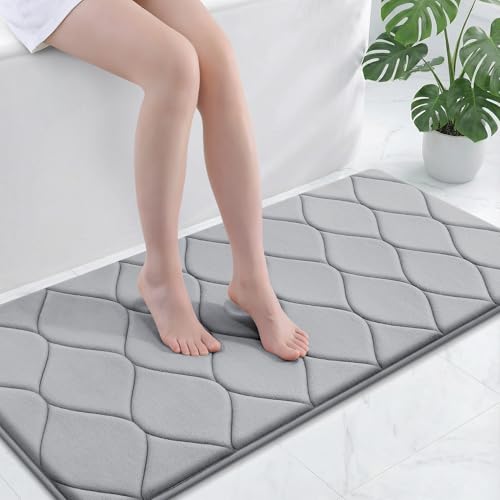 Smiry Memory Foam Bath Mat 47x24, Ultra Soft Absorbent Bathroom Rugs | Grey, Plush Quick Dry and Machine Washable Cushion Bath Mats for Bathroom, Shower, Tub & Home Decor - color: Grey, size: 47"x24"