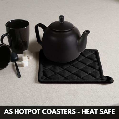 Oven Mitt & Pot Holder 100% Cotton Easter Heat Resistant Oven Gloves (7"x13") & Hot Pads (8"x8") Combo for Gifts, Cooking - Black - color: Black