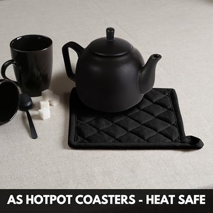 Oven Mitt & Pot Holder 100% Cotton Easter Heat Resistant Oven Gloves (7"x13") & Hot Pads (8"x8") Combo for Gifts, Cooking - Black - color: Black