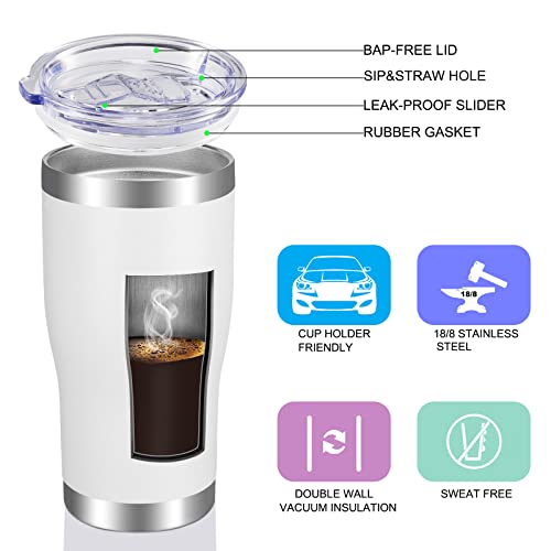 VEGOND 20oz Tumbler Stainless Steel Tumbler Cup with Lid And Straw Vacuum Insulated Double Wall Travel Coffee Mug(White 6 Pack) - color: White, size: 6 Count (Pack of 1)