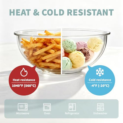 Luvan Glass Mixing Bowl with Lids Set of 5(0.2QT, 0.5QT, 1.1QT, 2.1QT, 3.75 QT), Space-Saving Nesting Bowls Anti-slip Salad Bowls for Storage, Cooking, Microwave,Freezer,Oven and Dishwasher Safe - color: Minty Blue