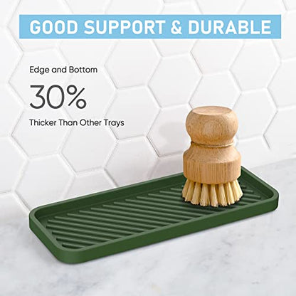 Silicone Sponge Holder, Kitchen Sink Organizer Tray（Green） | Sponge Caddy Dish Soap Holder, Scrubber, Soap Dispenser, Scouring Pad - color: G-ge, size: 9.3x3.6inch