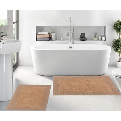 Home Weavers Luxury Collection 100% Cotton Reversible Bathroom Rugs Set, Washable Rug, Soft Cotton Extra Soft and Absorbent Bath Rug, Kitchen Mat, 2 Piece Set(S+L), Linen - color: Linen, size: 2 Piece Set(S+L)