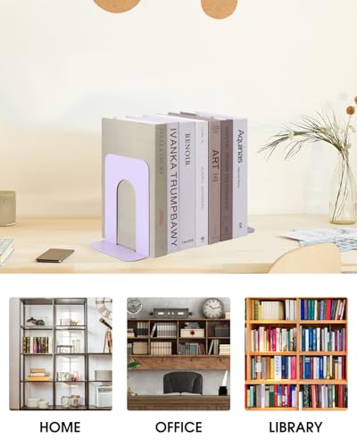 Honagu Bookends, Metal Book Ends, Bookends for Shelves, Book Holder Stopper for Heavy Books/CDs/DVDs ((1 Pair/2 Pieces, Light Purple) - color: Light Purple