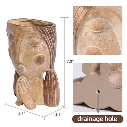 Saysmile Face Planter Pots with Drainage Hole, Resin Head Planters for Indoor Plants Flower Plant Pots Succulent Pot, Cute Girl Face Planter Gifts for Lover-Praying - color: Praying - Rustic