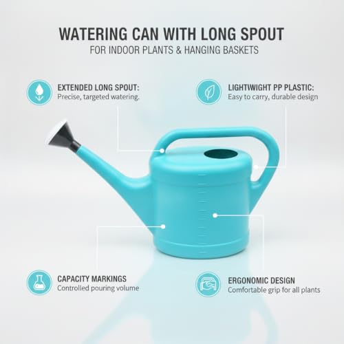 Long Spout Watering Can for Indoor Plants, Lightweight Blue PP Plastic with Narrow Tip for Precise Pouring - size: 16.54 x 3.94 x 13.39 in