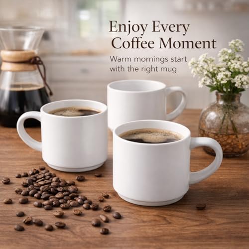 GBhome 14 OZ Coffee Mugs Set of 6, Stackable Matte White Coffee Cups Set | Modern Ceramic Coffee Mugs for Men,Women, Cappuccino/Espresso. Dishwasher&Microwave Safe - color: Matte White
