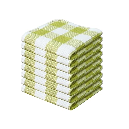 Waffle Weave Plaid Dish Cloths, 100% Cotton, 12x12 Inch, Soft Absorbent Quick Drying Buffalo Check Dish Rags for Kitchen, 8 Pack, Spring Easter Summer - Light Green & White - color: Light Green White, size: 12 x 12 - 8 Pack