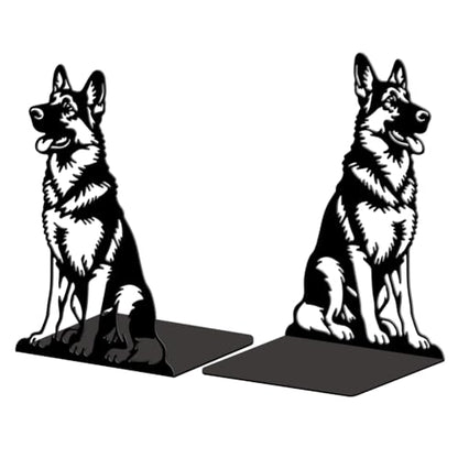 5.3"x4.3"x7.9" Metal Bookends, Heavy Duty Book Ends for Shelves | German Shepherd Theme Cast Iron Book Supports, 1 Pair Decor Stoppers for Desk, Library, Office & Home Shelves - style: German Shepherd